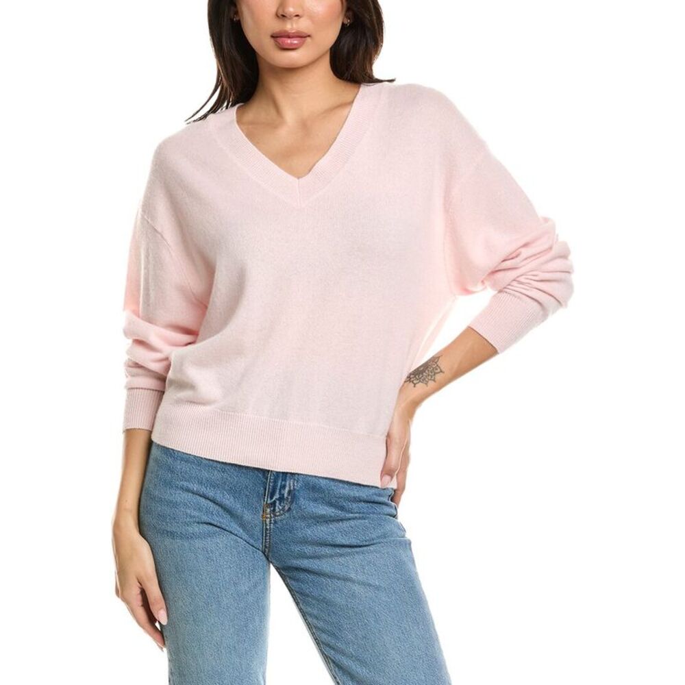 Brodie Cashmere Womens  Indya V-Neck 100% Cashmere Sweater, Pink